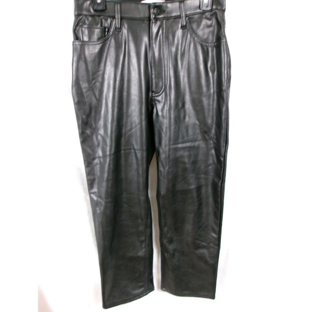 Abercrombie & Fitch Vegan Leather Ankle Straight Ultra High Rise Pants Black 30S